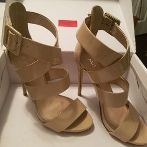 ALDO Leather Nude Strappy Heels (6.5)